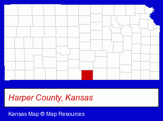 Kansas map, showing the general location of Harper Camperland Inc