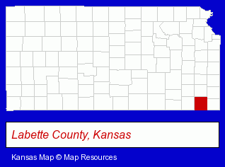 Kansas map, showing the general location of Parsons Public Library