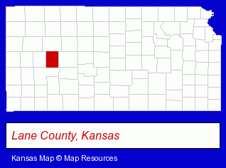 Kansas map, showing the general location of Lane County Library