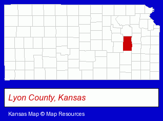 Kansas map, showing the general location of Emporia Gazette