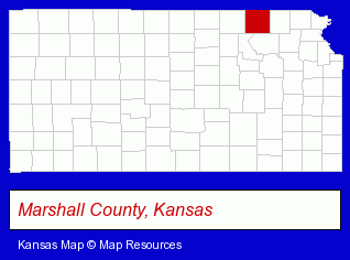 Kansas map, showing the general location of Frankfort High School