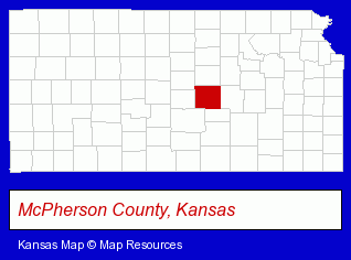Kansas map, showing the general location of Marquette Farmers State Bank