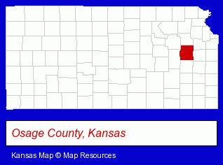 Kansas map, showing the general location of Overbrook Quilt Connection
