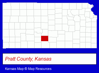 Kansas map, showing the general location of Pratt Community College