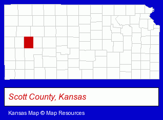 Kansas map, showing the general location of Scott State Park