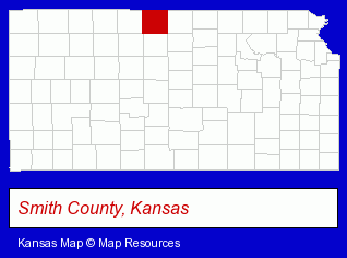 Kansas map, showing the general location of Smith Irrigation Equipment