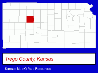 Kansas map, showing the general location of Trego Community High School
