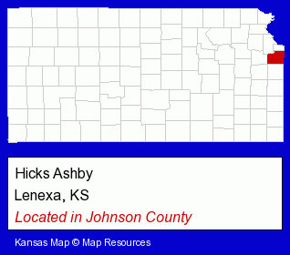 Kansas counties map, showing the general location of Hicks Ashby