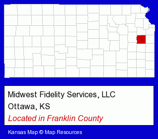 Kansas counties map, showing the general location of Midwest Fidelity Services, LLC