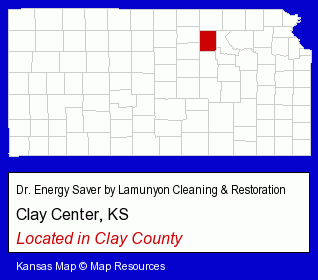 Kansas counties map, showing the general location of Dr. Energy Saver by Lamunyon Cleaning & Restoration