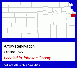 Kansas counties map, showing the general location of Arrow Renovation