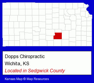Kansas counties map, showing the general location of Dopps Chiropractic