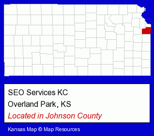 Kansas counties map, showing the general location of SEO Services KC