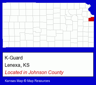 Kansas counties map, showing the general location of K-Guard