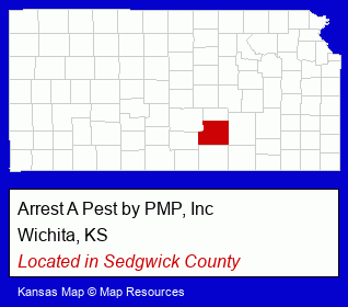 Kansas counties map, showing the general location of Arrest A Pest by PMP, Inc