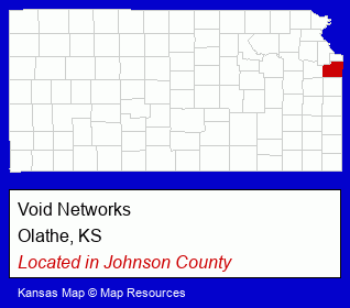 Kansas counties map, showing the general location of Void Networks