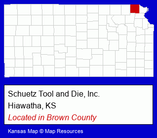 Kansas counties map, showing the general location of Schuetz Tool and Die, Inc.