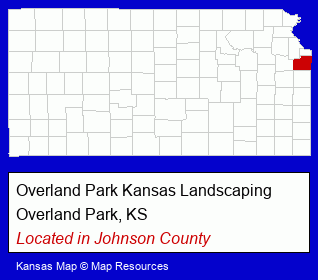 Kansas counties map, showing the general location of Overland Park Kansas Landscaping