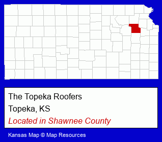 Kansas counties map, showing the general location of The Topeka Roofers