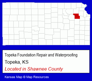 Kansas counties map, showing the general location of Topeka Foundation Repair and Waterproofing