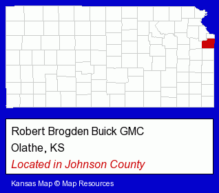 Kansas counties map, showing the general location of Robert Brogden Buick GMC