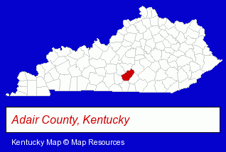 Kentucky map, showing the general location of Lindsey Wilson College