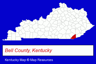 Kentucky map, showing the general location of Bell County Animal Clinic