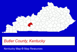 Kentucky map, showing the general location of Butler County Board of Ed