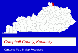 Kentucky map, showing the general location of Thompson Enamel Company
