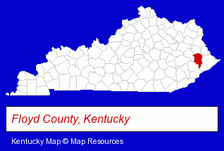 Kentucky map, showing the general location of Floyd County Times