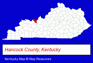 Kentucky map, showing the general location of Hancock County Board-Edu