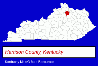 Kentucky map, showing the general location of Harrison County School District - Board of Education