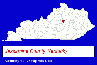 Kentucky map, showing the general location of Sam Brown Shields