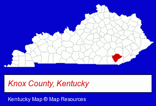 Kentucky map, showing the general location of Kentucky Community Crafts