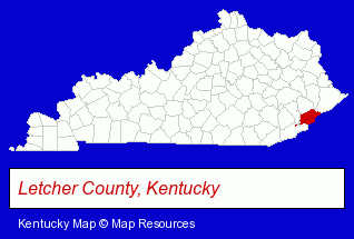 Kentucky map, showing the general location of Appalachian Citizens Law Center