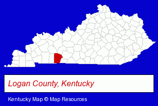 Kentucky map, showing the general location of Logan County Public Library