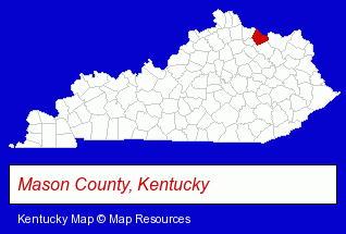 Kentucky map, showing the general location of Bank of Maysville