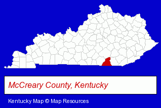 Kentucky map, showing the general location of Mc Creary County Library
