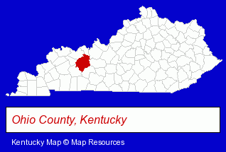 Kentucky map, showing the general location of Ohio County Hospital