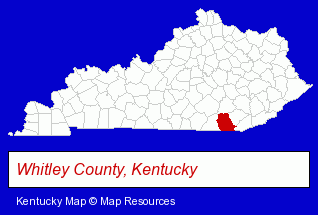Kentucky map, showing the general location of Brock Mc VEY of Corbin