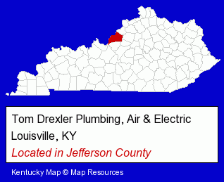 Kentucky counties map, showing the general location of Tom Drexler Plumbing, Air & Electric