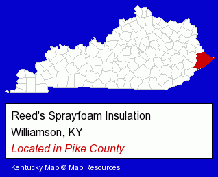 Kentucky counties map, showing the general location of Reed's Sprayfoam Insulation