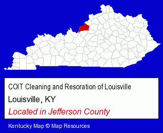 Kentucky counties map, showing the general location of COIT Cleaning and Resoration of Louisville