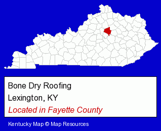 Kentucky counties map, showing the general location of Bone Dry Roofing