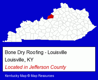 Kentucky counties map, showing the general location of Bone Dry Roofing - Louisville