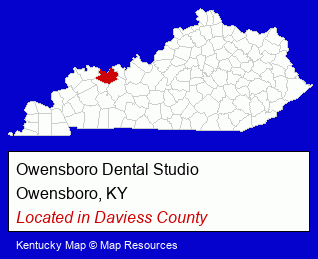 Kentucky counties map, showing the general location of Owensboro Dental Studio