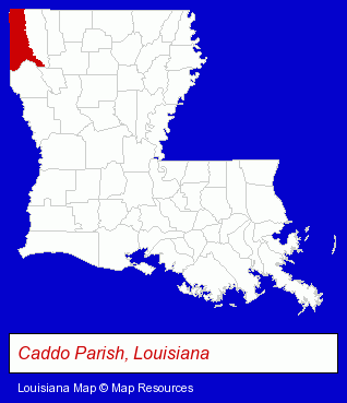 Louisiana map, showing the general location of Roberts Caldwell