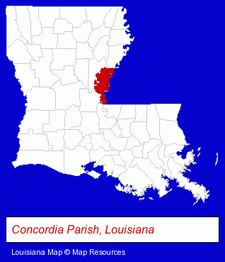 Louisiana map, showing the general location of Tensas State Bank