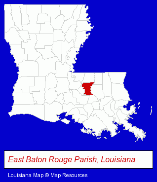 Louisiana map, showing the general location of Country Day School of Baton Rouge