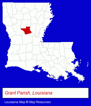 Louisiana map, showing the general location of Grant Parish Library